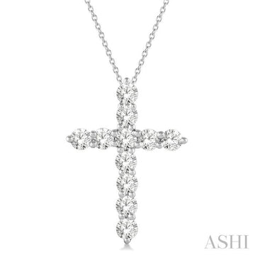 1 Ctw Round Cut Diamond Cross Pendant in 14K White Gold with Chain